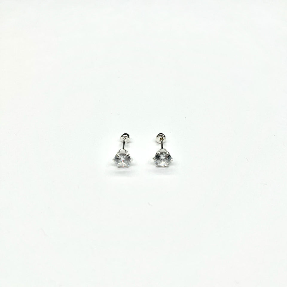 Sterling Silver CZ 6 Prong Small Stud Earrings