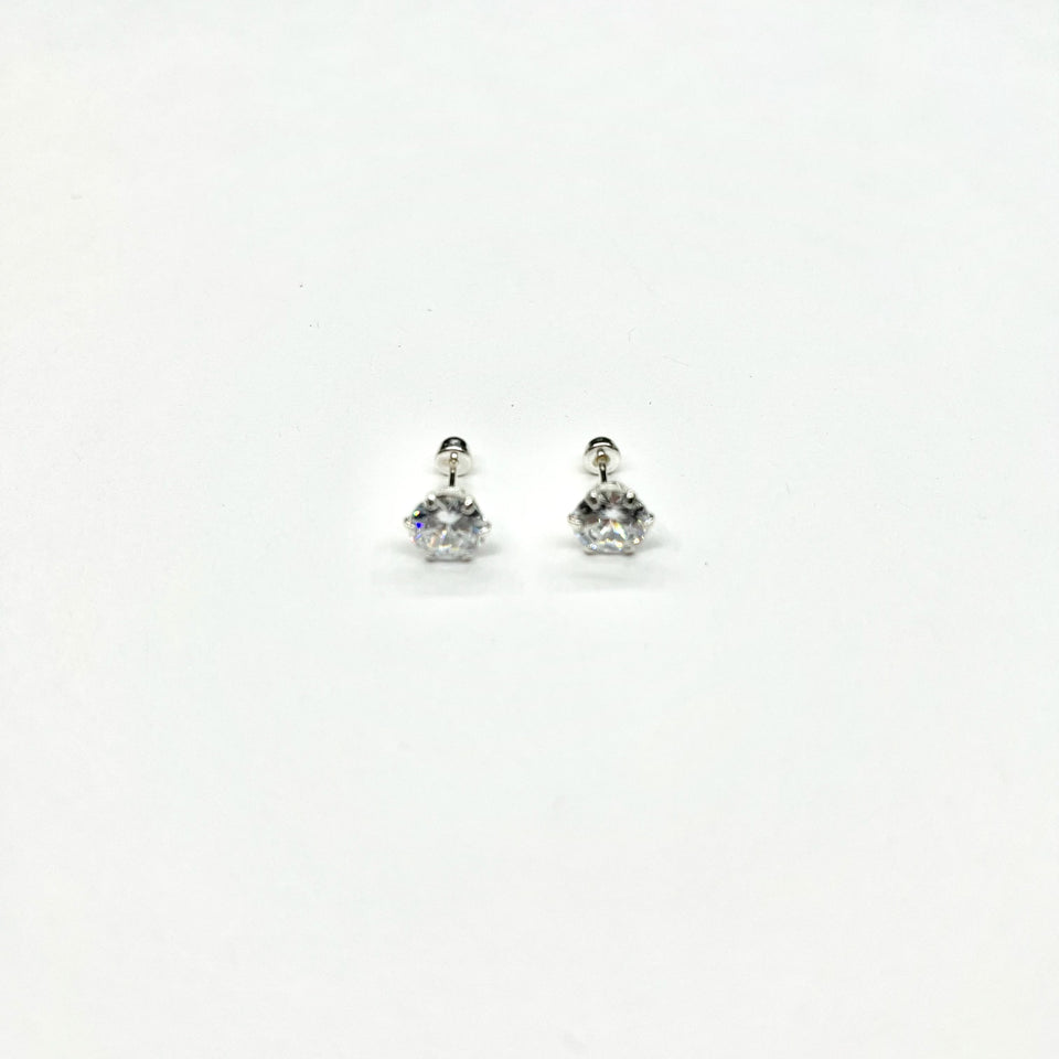 Sterling Silver 6 Prong Large CZ Stud Earrings