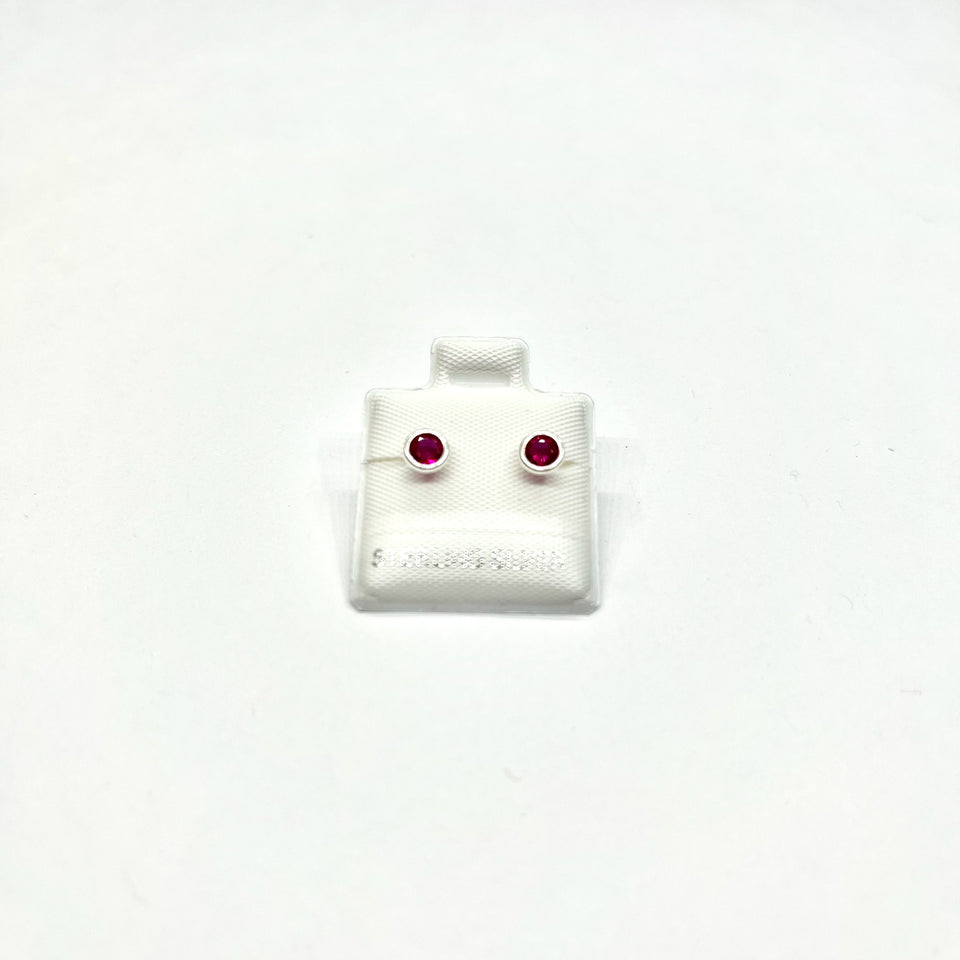 Sterling Silver CZ Bezel Stud Earrings (JUL)