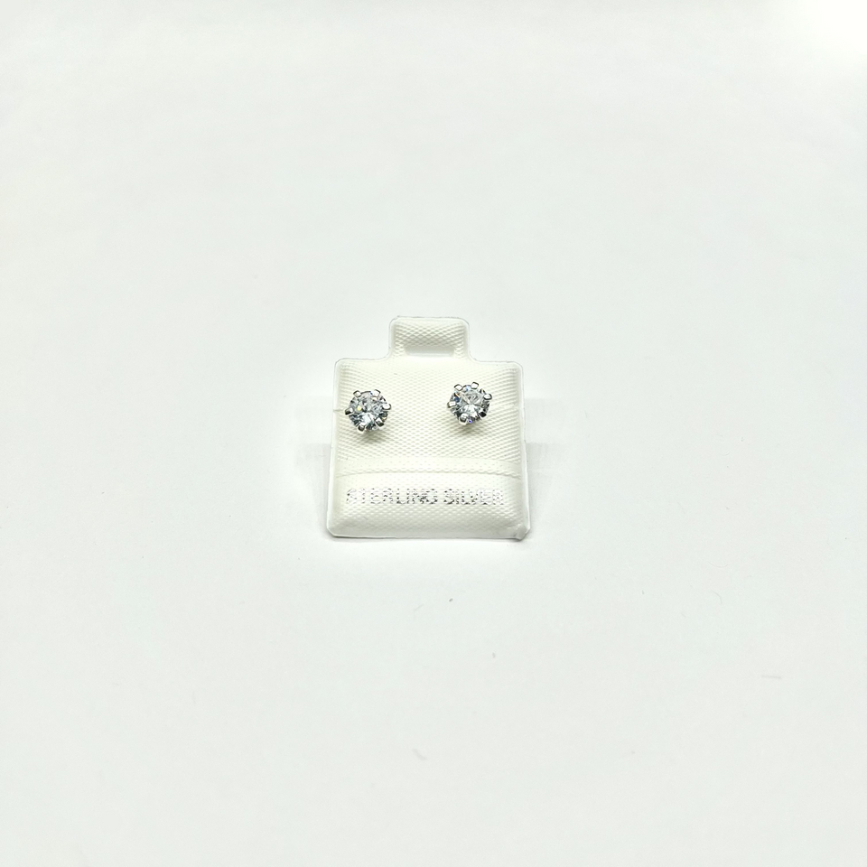 Sterling Silver CZ 6 Prong Medium Stud Earrings