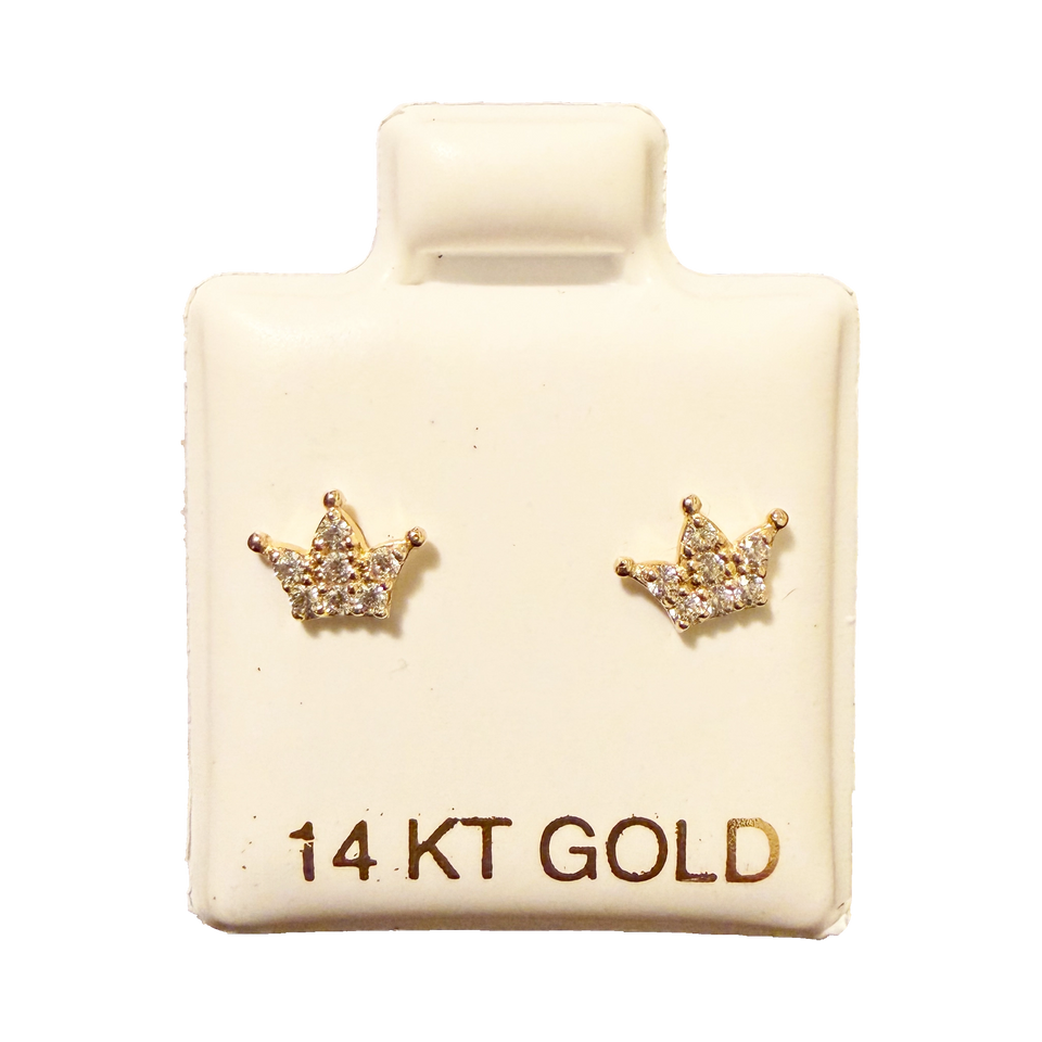 14K Gold CZ Mini Crown Stud Earrings
