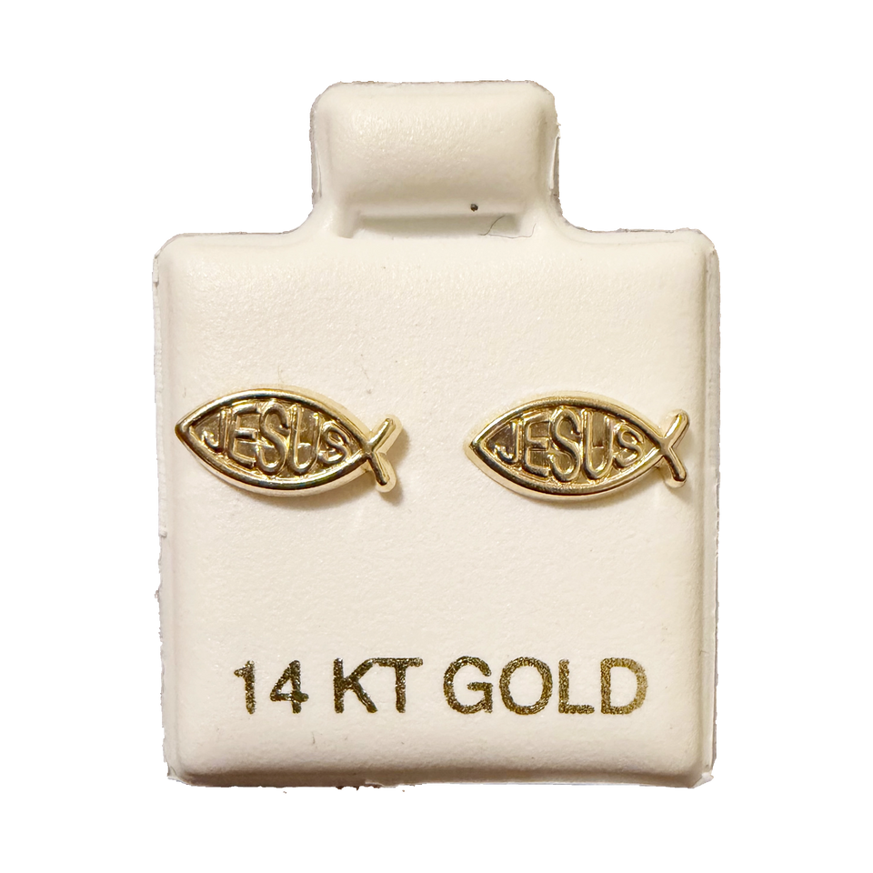 14K Gold Jesus Fish Stud Earrings