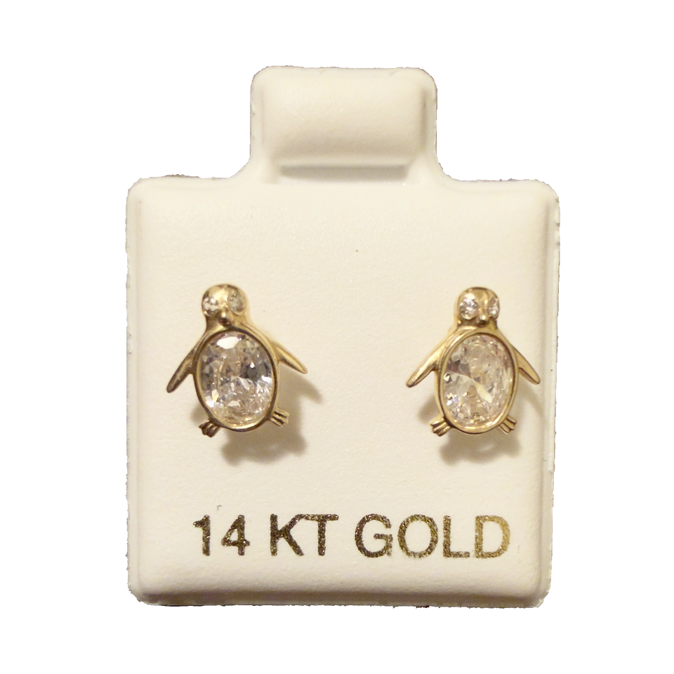 14K Gold CZ Turtle Stud Earrings