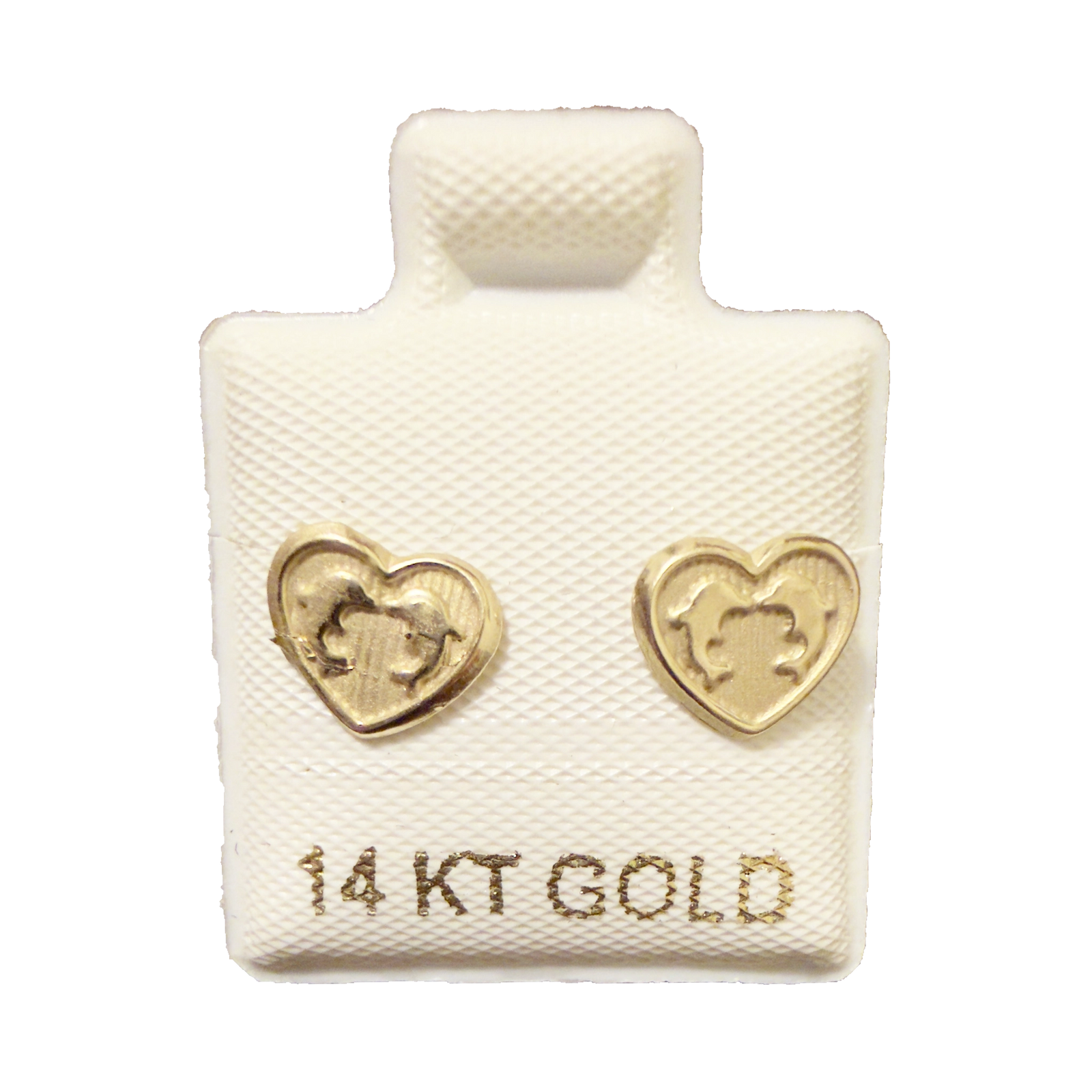 14K Gold Heart Dolphin Stud Earrings