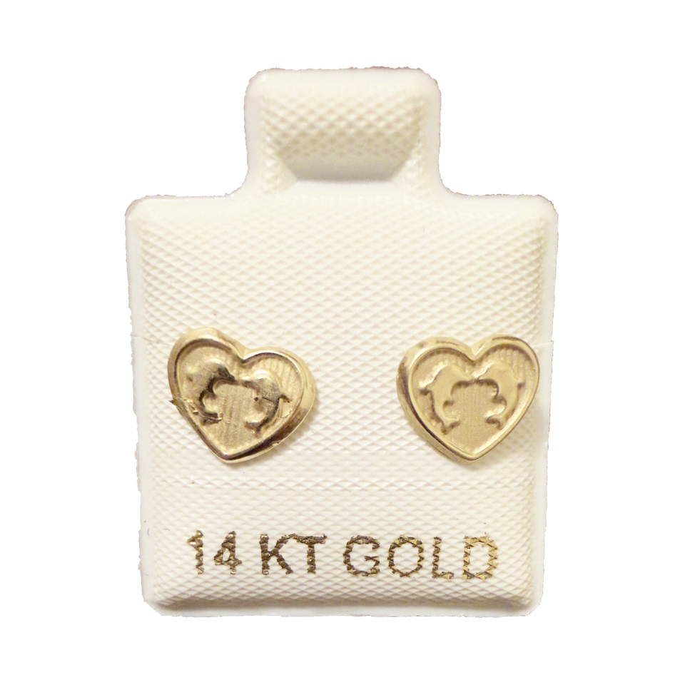 14K Gold Heart Dolphin Stud Earrings