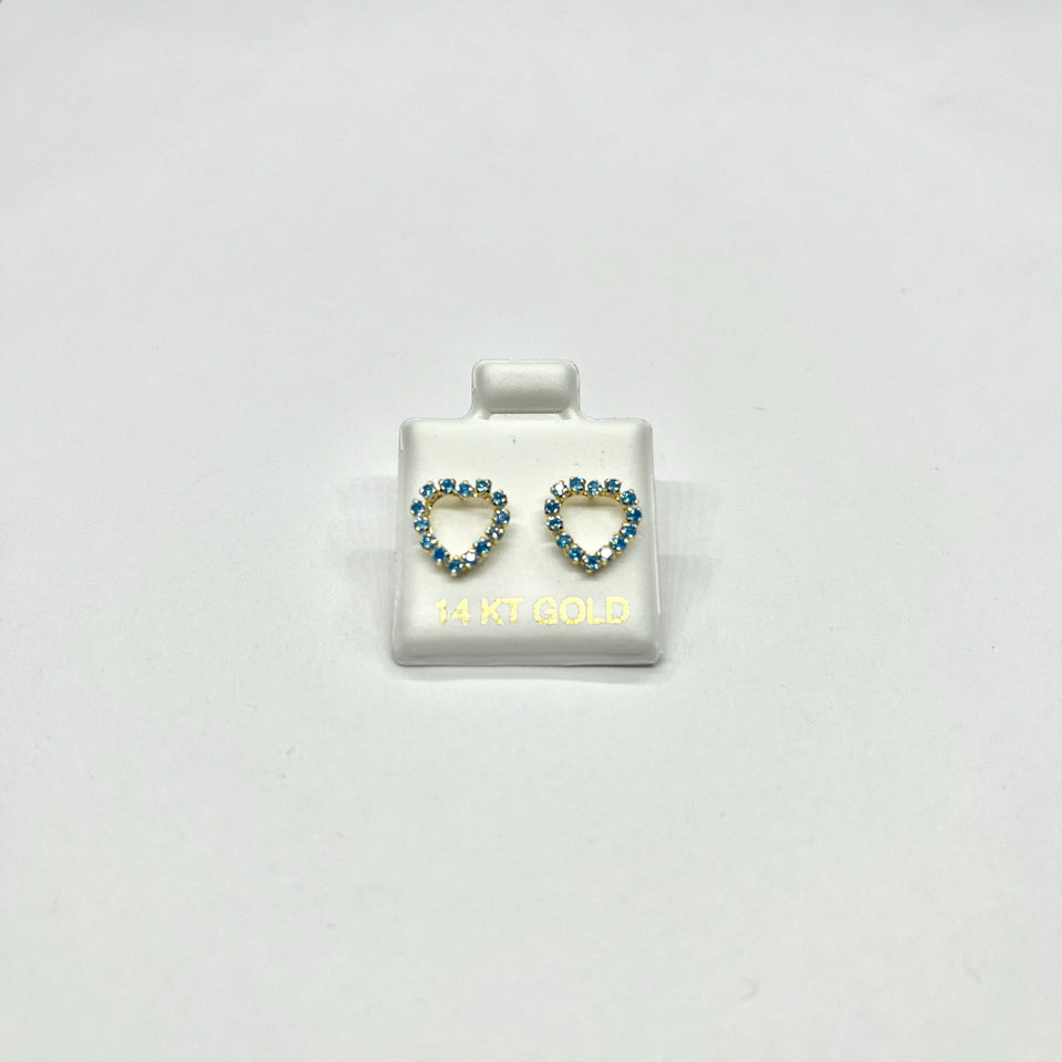 14K Gold CZ Heart Stud Earrings